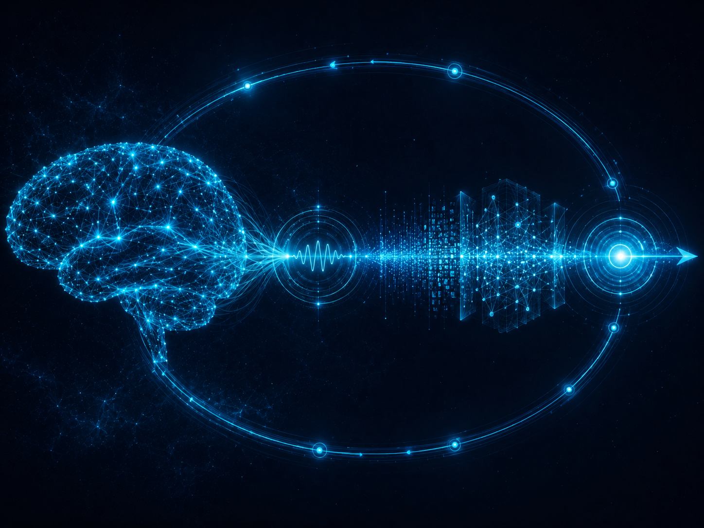 Brain connected through a voice waveform to AI — a closed-loop human–AI interface